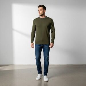 Scotch & Soda Long Sleeve Sweater Crew Neck Olive M Minimalist Office EcoVero